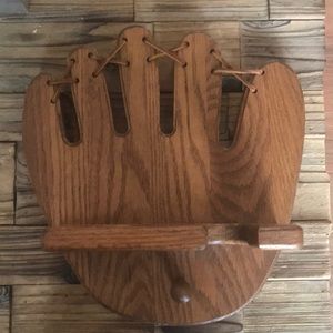 Handcrafted oak Baseball hat, bat & mitt holder